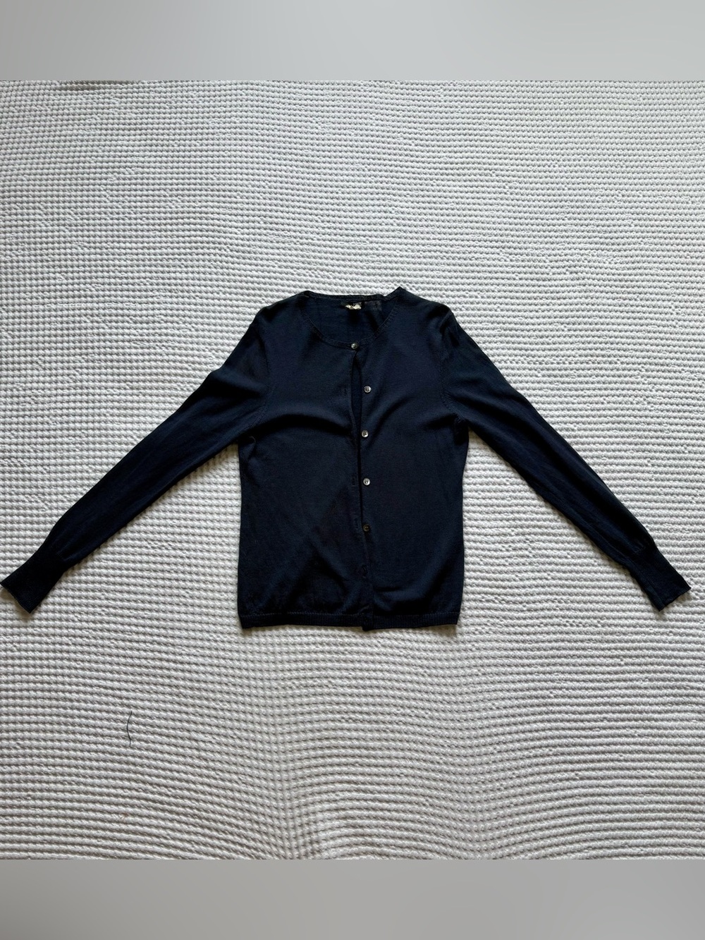 J.Crew Petite Navy Merino Wool Crewneck Button Front Cardigan Size PM - Picture 2 of 6